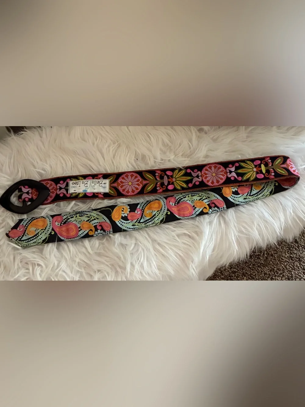 Bella Ba Colorful Paisley Fabric Belt‎ with Black Buckle